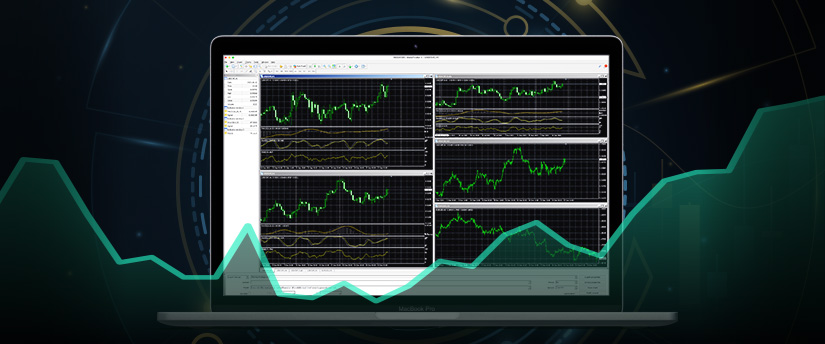 Forex trading on laptop using MT4 platform - a person analyzing charts and making trades
