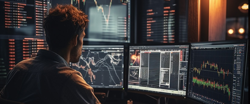 forex trader with monitors try to follow all trading tips before to start trading.