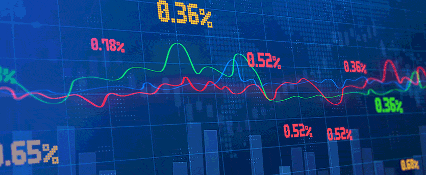A close-up of a multi-colored forex chart displaying various trends and patterns.