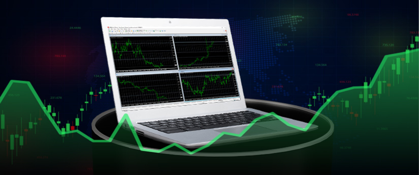 A laptop displaying a forex trading platform, MT4. Learn how to trade forex using this platform.