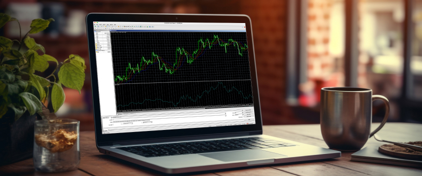 A step-by-step guide showing forex trading on a laptop with the MT4 platform. Master the art of trading effortlessly.