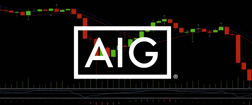 AIG logo with candlesticks behind it