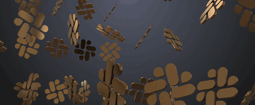 Golden Slack Logos Descending through the Air, Symbolizing Effortless Communication and Elevated Collaboration.
