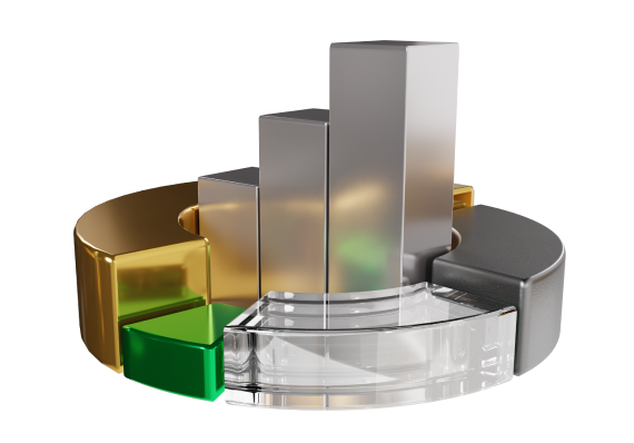 3D image of a bar graph featuring gold and silver bars, illustrating data comparison in a visually striking format.