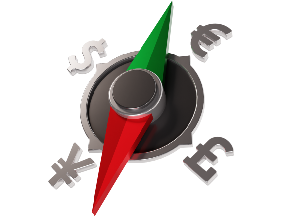 A compass featuring various currency symbols, symbolizing global finance and navigation in economic contexts.