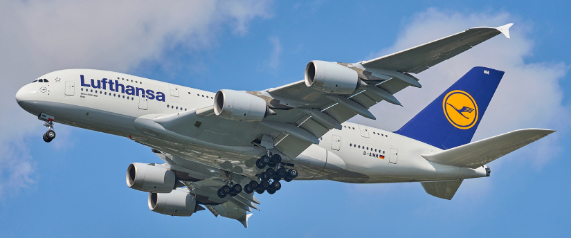 A Lufthansa airplane soaring through the sky