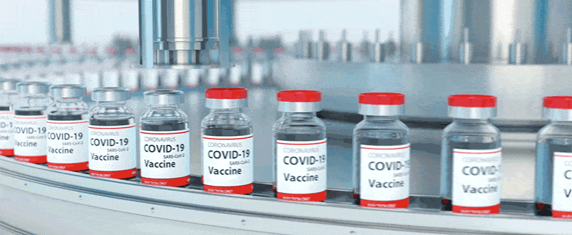Image of Pfizer vaccines in vials, ready for distribution.