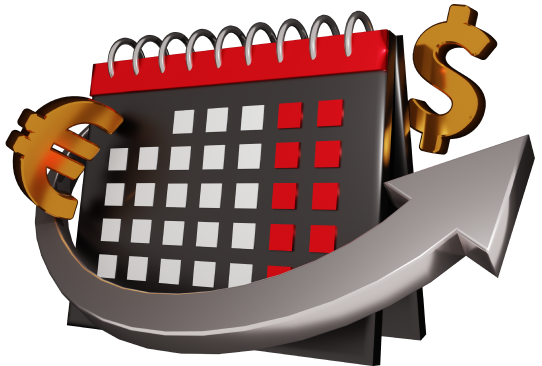 Calendar featuring a dollar sign and an upward arrow, symbolizing financial growth or budgeting timelines.