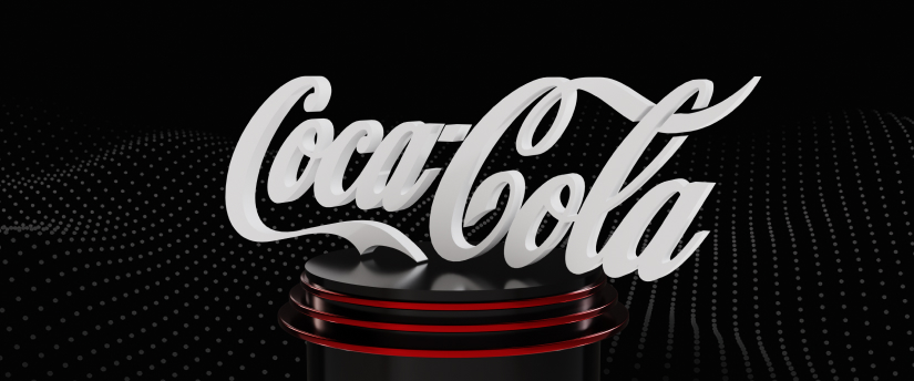 The iconic Coca-Cola logo, reimagined with a modern touch, showcased on a black background.