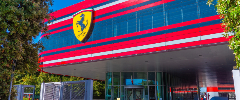 Ferrari's new headquarters in Monza, a sleek and modern Ferrari building in Monza, Italy