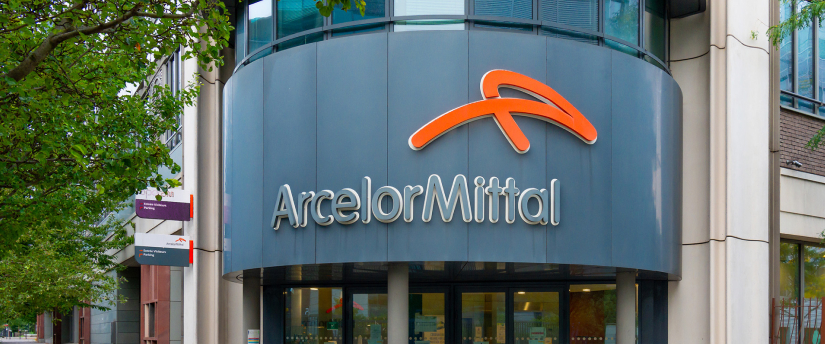 ArcelorMittal Logo on a Building: Representing Strength and Innovation in the Steel Industry.