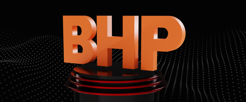The letters "BHP" featured in a striking manner on a deep black background, creating a strong visual contrast