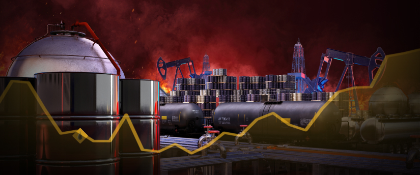 A graph showing falling oil prices and a declining market.