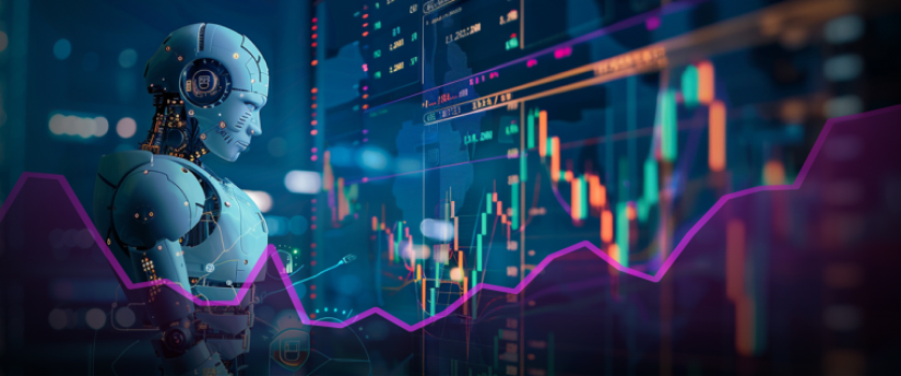 Robots actively engaging in stock trading, showcasing the integration of technology and finance in the future market landscape.