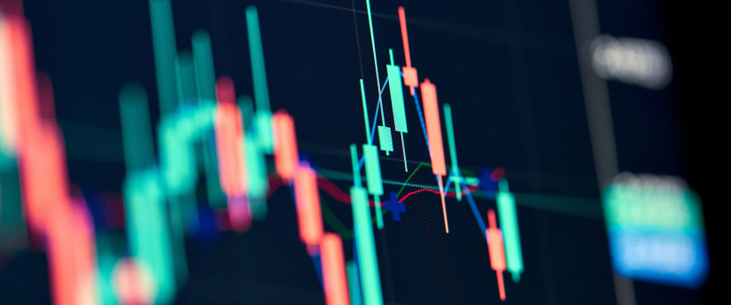 A close-up image of a stock chart illustrating various price movements and market trends.