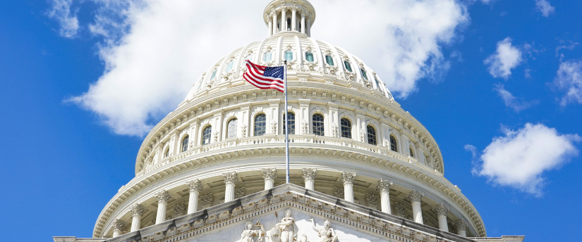 The iconic Capitol Building in Washington, DC, under a clear blue sky.
