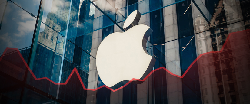 A graph showing Apple's stock decline, yet indicating an overall increase for the year despite recent downturns.