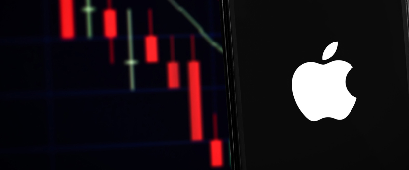 A visual representation of Apple's stock performance, highlighting a current drop but an overall yearly gain.