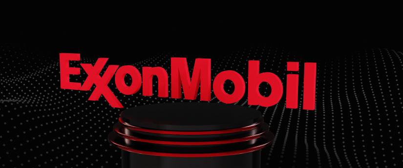 "ExxonMobil logo against a dark background, representing the energy and petroleum corporation