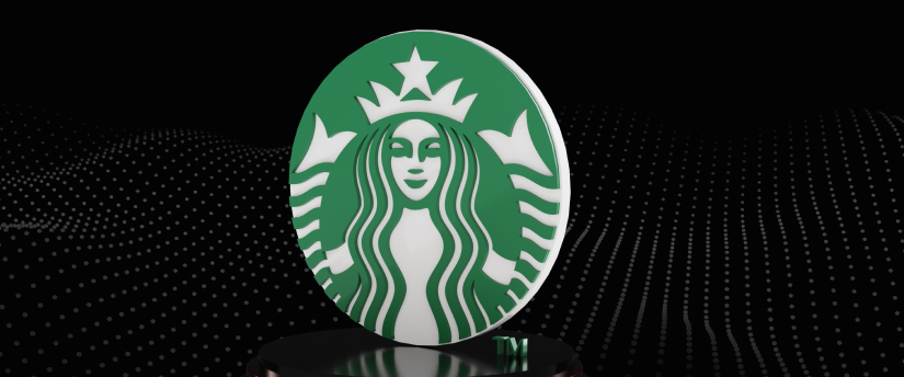 The Starbucks logo displayed on a black background, highlighting the iconic green and white mermaid emblem