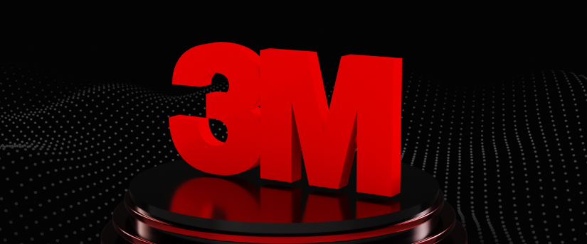 3M logo displayed prominently on a sleek black background, emphasizing the brand's identity and professionalism.