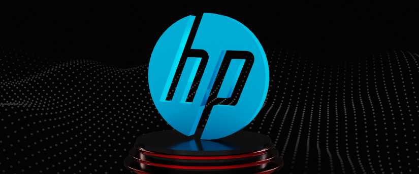 HP logo displayed on a black background, symbolizing the tech company's sleek and modern brand.