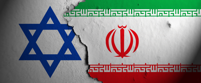 A visual representation featuring the flags of Israel and Iran, symbolizing the contrasting national identities of both countries.