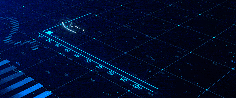 A blue backdrop displaying a graph with a line, representing statistical data and its variations.