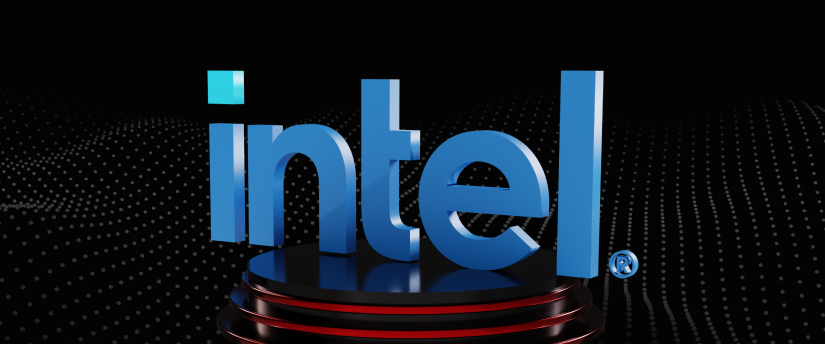 The new Intel logo displayed in a 3D format, highlighting its contemporary design and technological advancement.