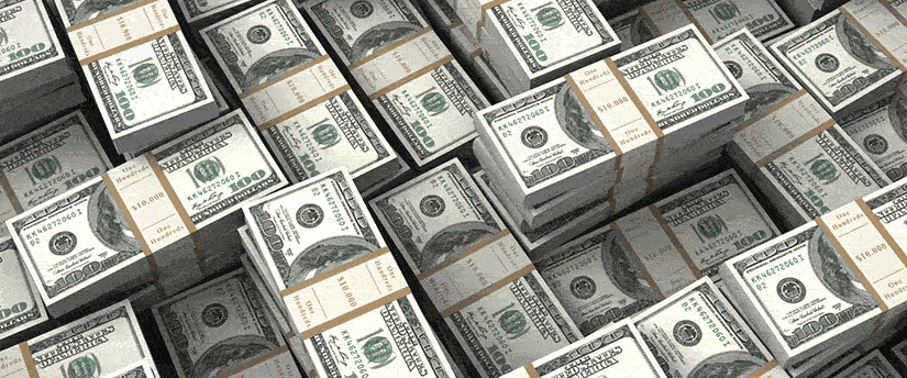 An extensive stack of cash is depicted, symbolizing financial prosperity and significant wealth accumulation.