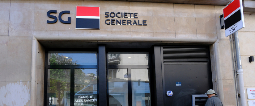 View of Societe Generale in Paris, highlighting stock market activities and share purchasing options.