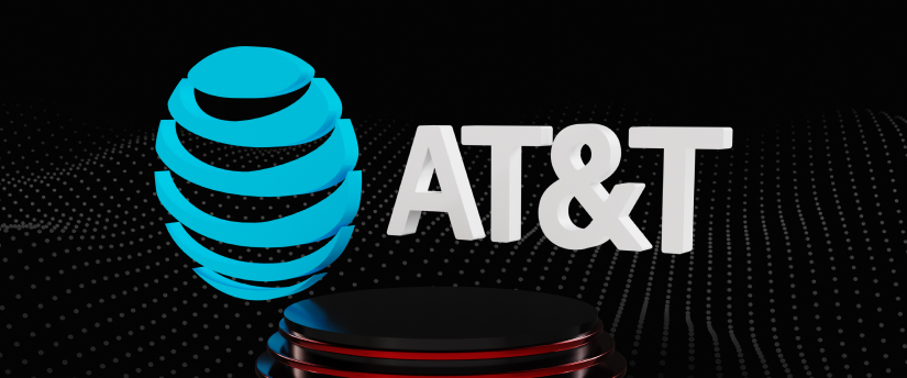 AT&T logo displayed prominently against a sleek black background, emphasizing its brand identity.