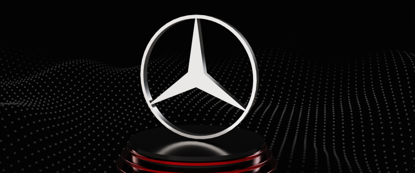 Mercedes-Benz logo on a black background, featuring the iconic silver three-pointed star enclosed in a circle.