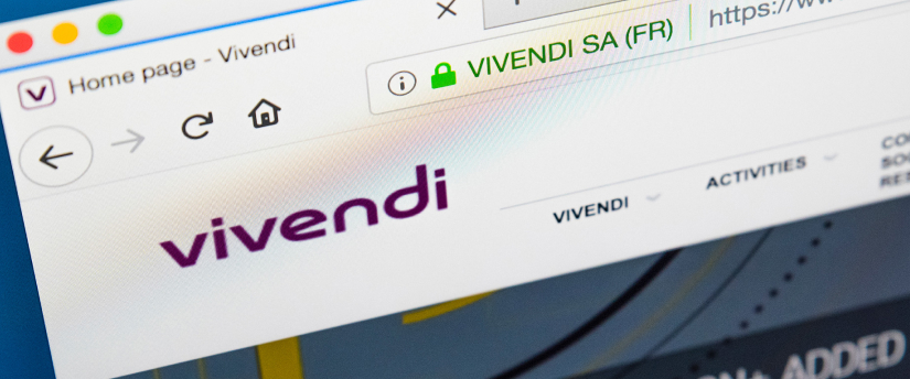 The homepage of Vivendi's website, featuring its logo and various sections for company information.
