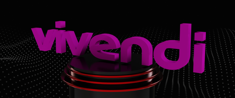 Vivendi logo displayed on a solid black background, emphasizing the brand's sleek and professional design.