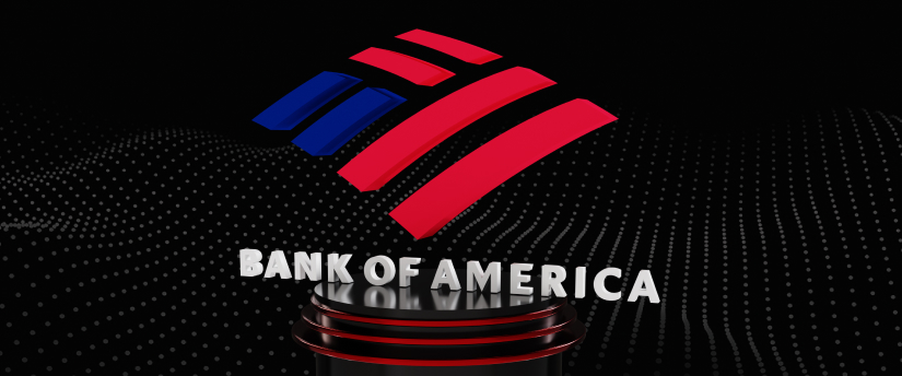 Bank of America logo displayed prominently on a sleek black background, emphasizing its brand identity.