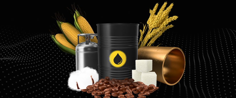 A black can filled with coffee beans, sugar, corn, and beans, showcasing a variety of ingredients in one container , trainding commodities