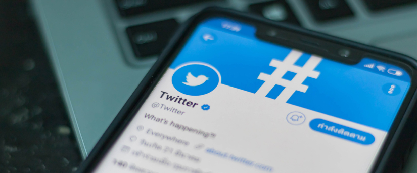 A Twitter logo displayed on a mobile phone screen, showcasing the iconic blue bird symbol against a simple background.