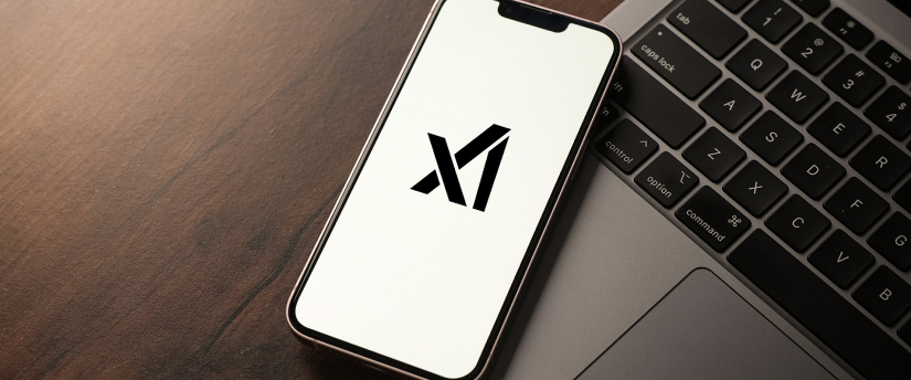 A sleek, minimal XAI logo displayed on a mobile phone screen, symbolizing cutting-edge technology.