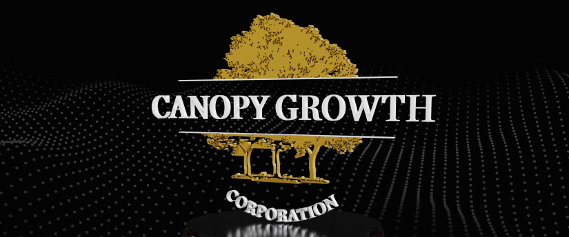 The Canopy Growth logo set against a black background, highlighting its modern and professional design.