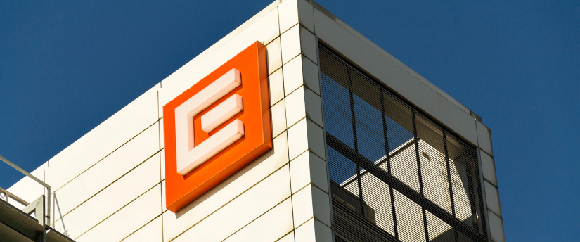 CEZ logo sign mounted on the side of a building