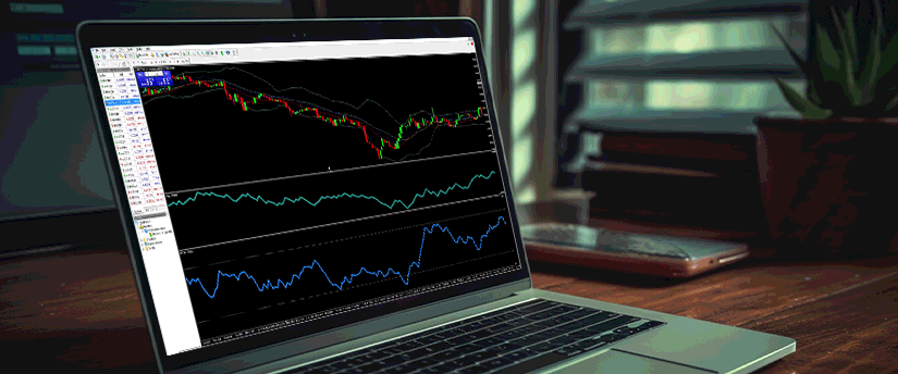 A laptop displaying a stock chart on its screen, illustrating market trends and fluctuations in financial data.