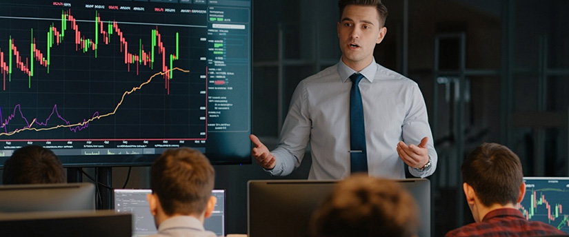 A businessman delivers a presentation to a captivated audience, showcasing his ideas with confidence and professionalism.