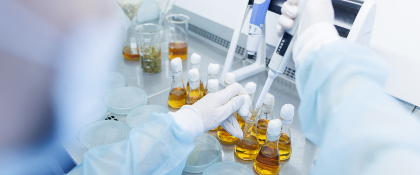 A lab-coated individual is focused on conducting an experiment with a test tube.