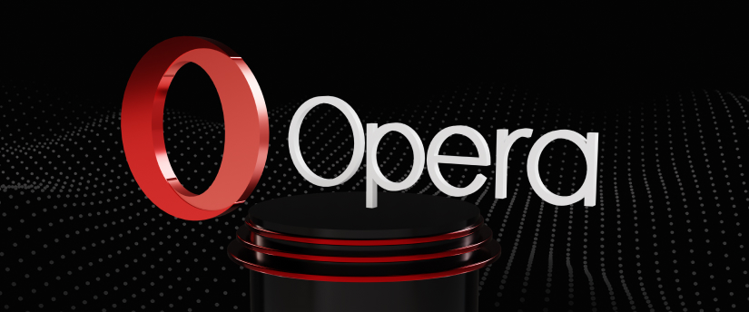 Opera browser logo displayed on a black background, featuring a bold and simple design, highlighting its iconic red "O" symbol.