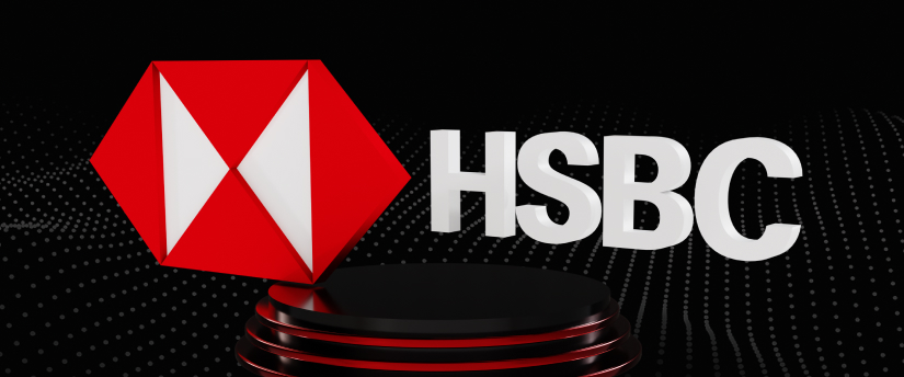 HSBC logo on a black background, featuring a modern and elegant design.