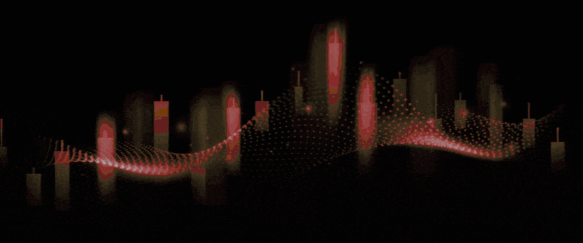 Background features a wave design in contrasting red and black hues.