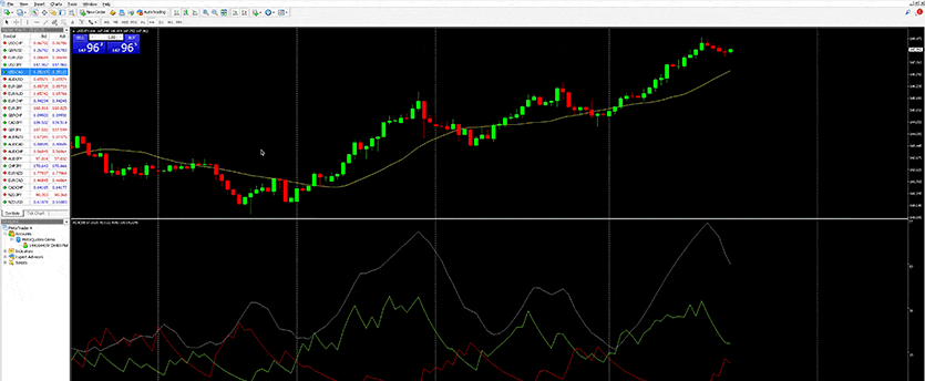 Screenshot of a forex trading system interface displaying charts, currency pairs, and trading options.