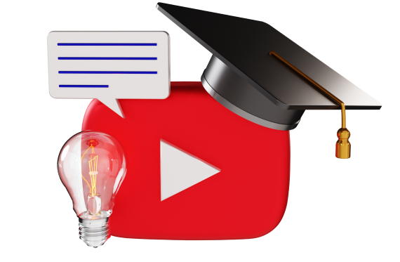 YouTube video thumbnail featuring a graduation cap and a light bulb, symbolizing education and innovative ideas.