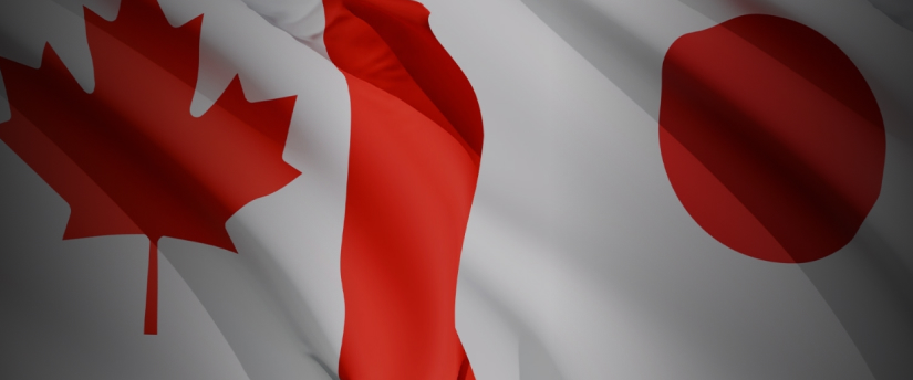 The flags of Canada and Japan displayed side by side, representing their national identities and cultural significance.